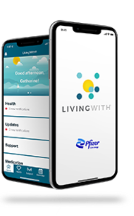 Two iPhones displaying the Living With App